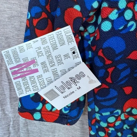 Brand New LuLaRoe Size M Navy, Aqua, Blue, Dark Coral Nicole Dress - Picture 4 of 7